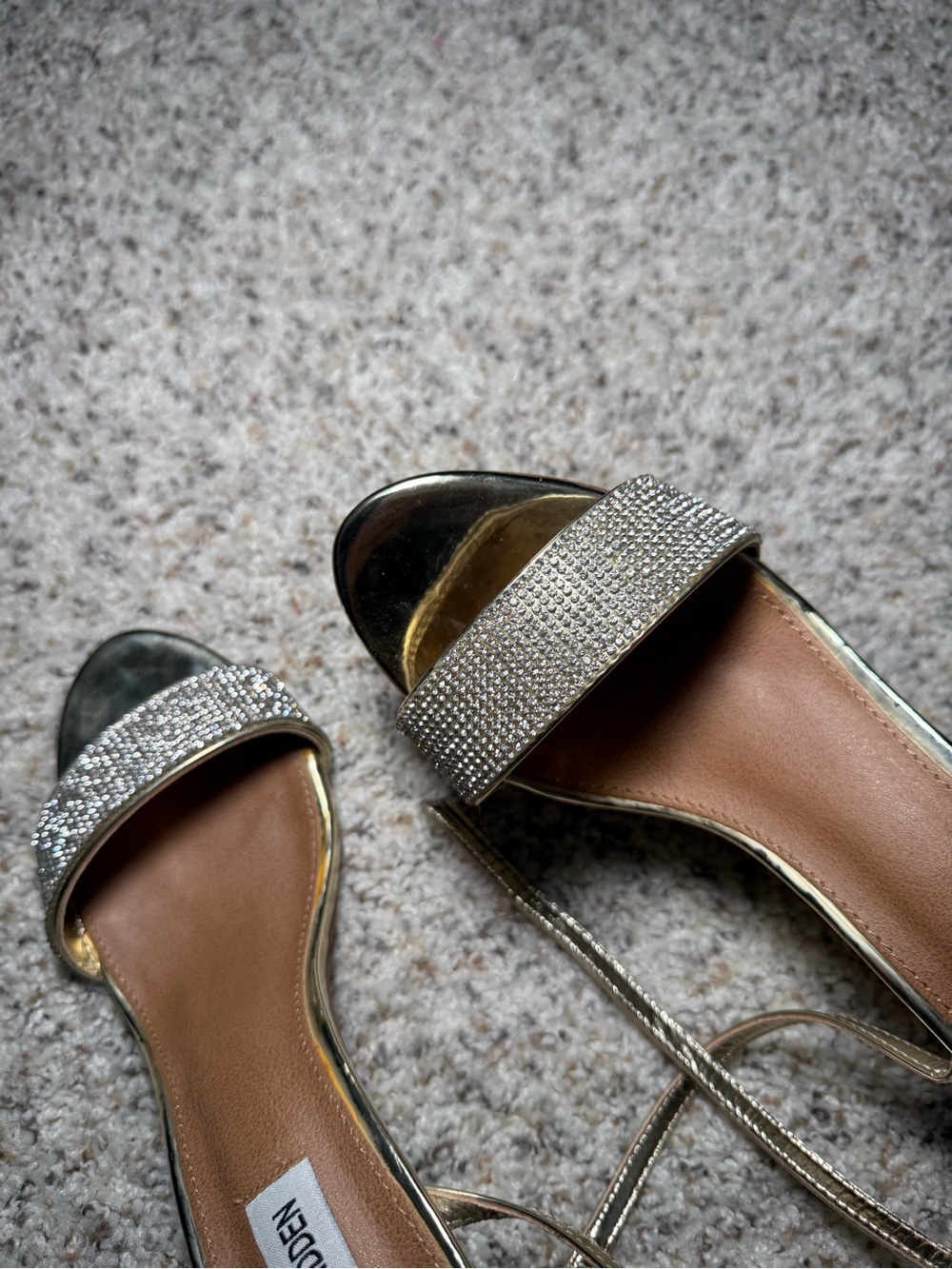 Steve Madden Metallic Gold Rhinestone Strap Ankle-Heel Sandals - Picture 10 of 10